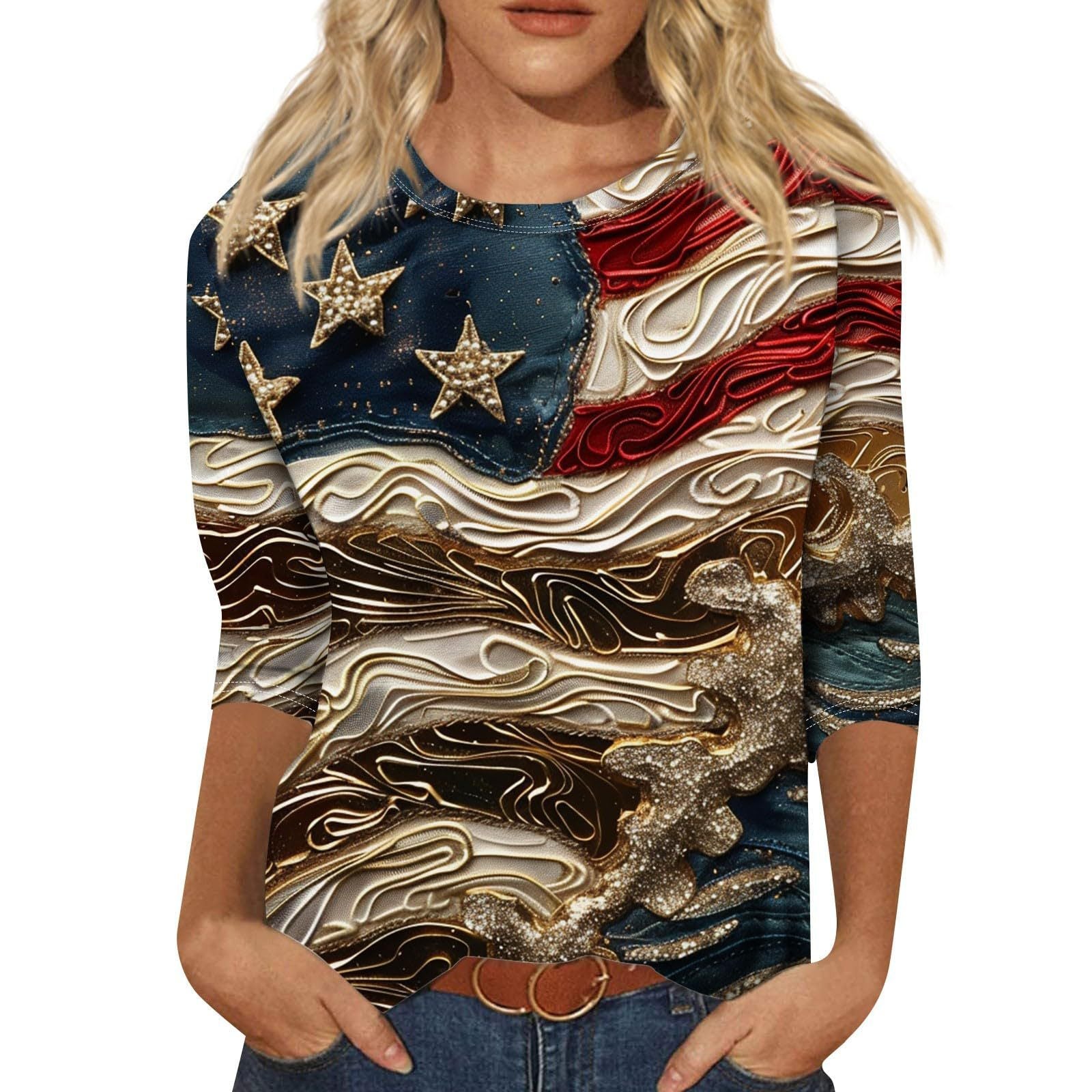 Long Sleeve Round Neck Slim Summer Tie-dyed Printed Clothing - Chic Angle